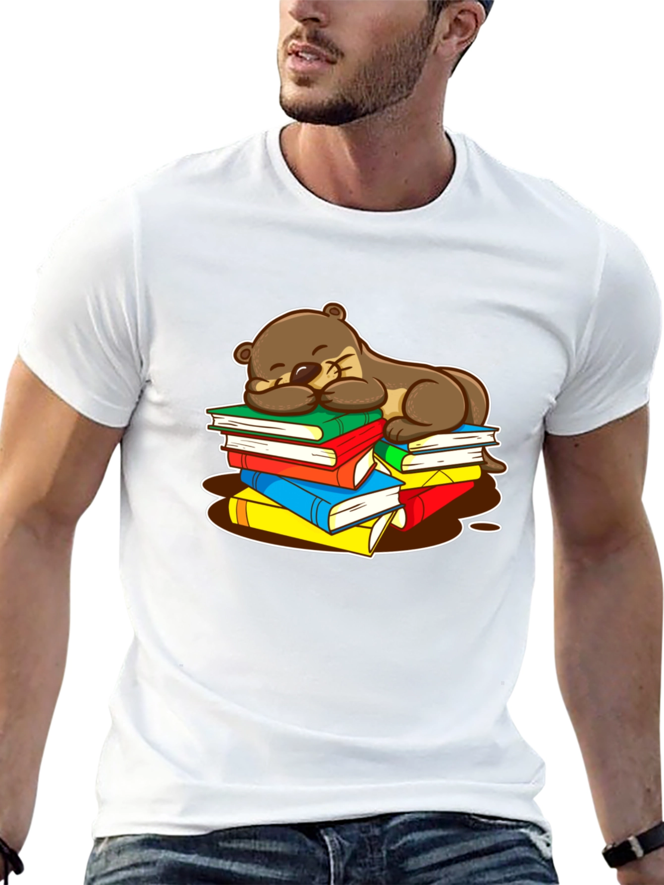 Otter Sleeping on Books T-Shirt