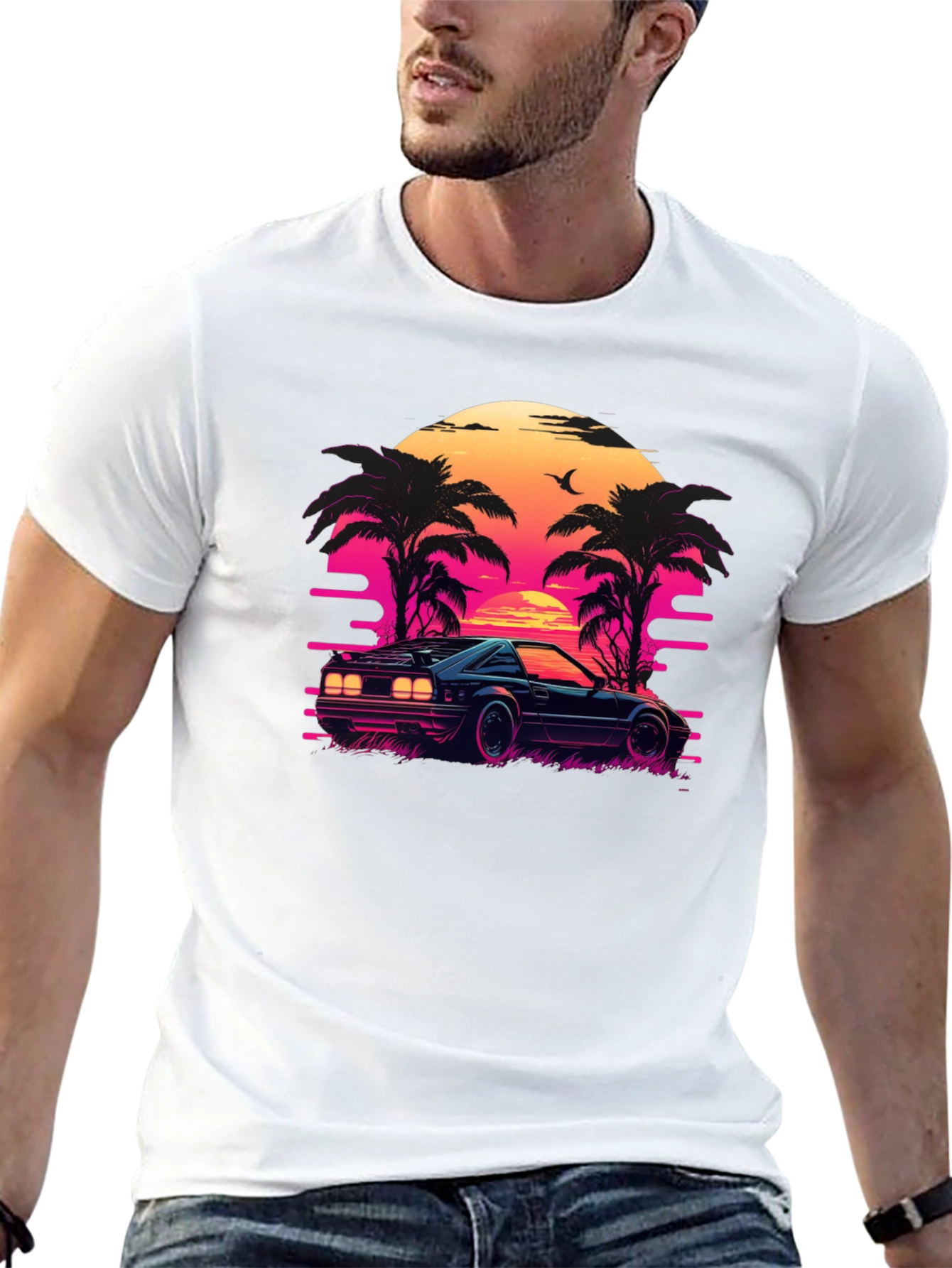 Retro Sunset Ride Black Tee