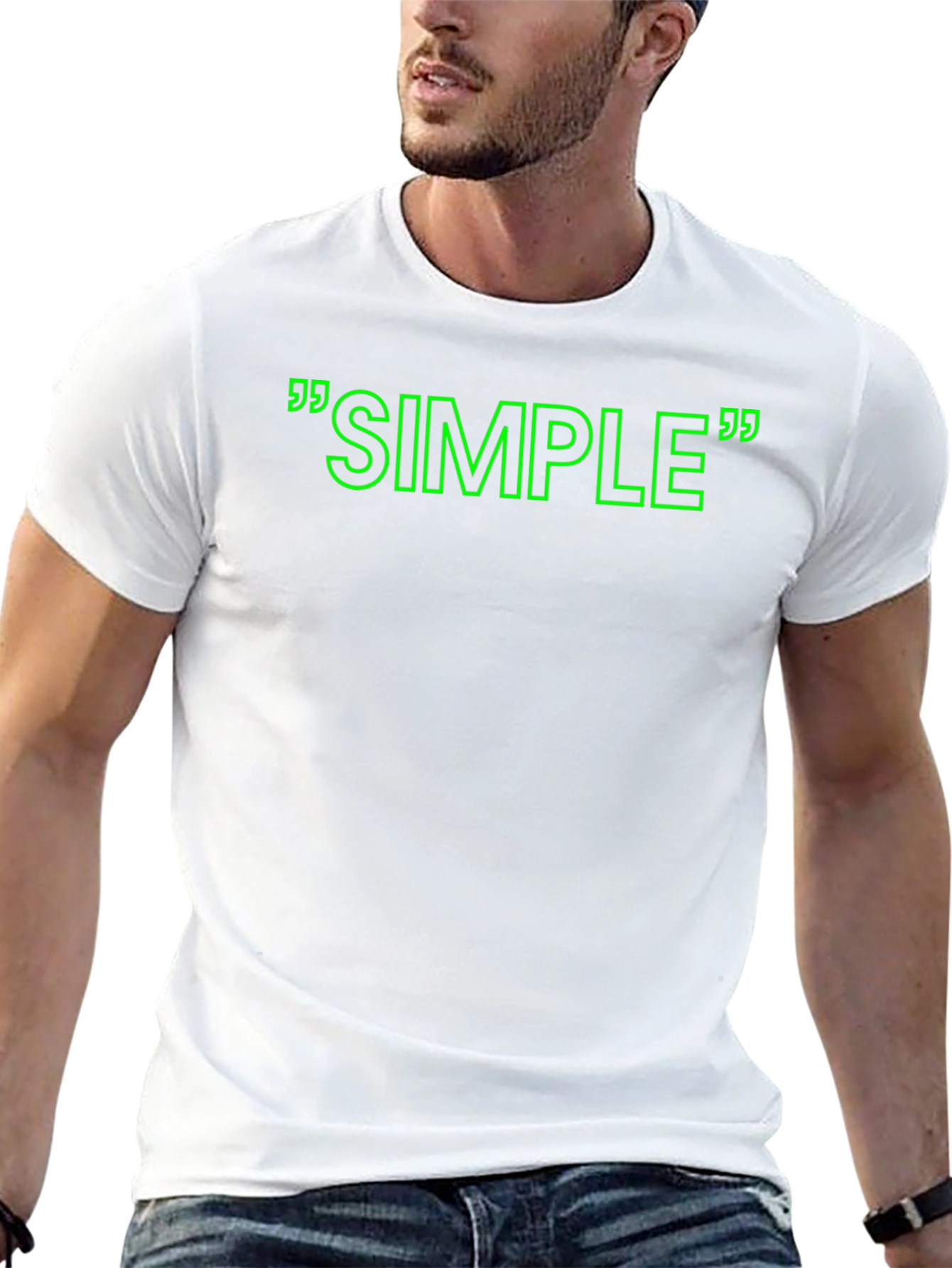 SIMPLE Graphic Print Crew Neck T-Shirt - Black