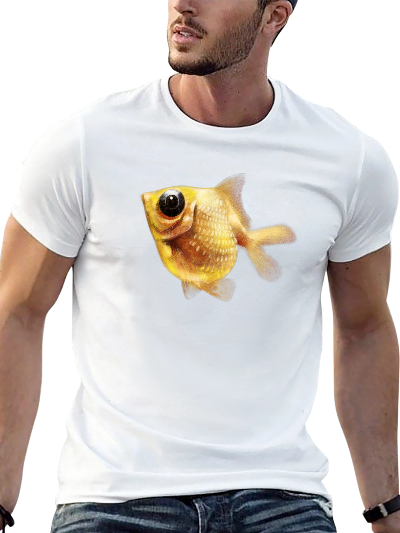 Mens Black T-Shirt with Goldfish Graphic