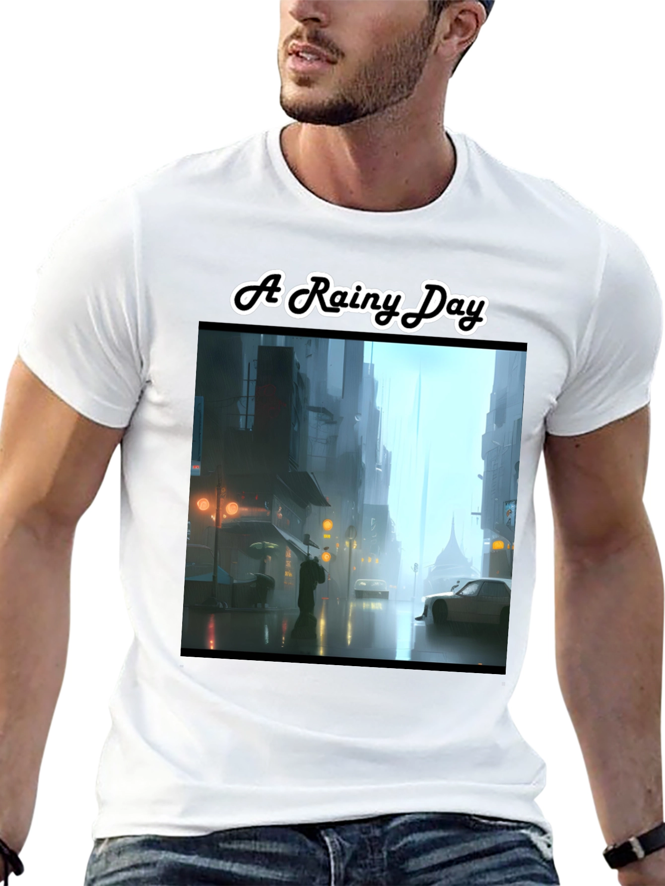 Rainy Day Cityscape Graphic Tee - Stylish & Unique