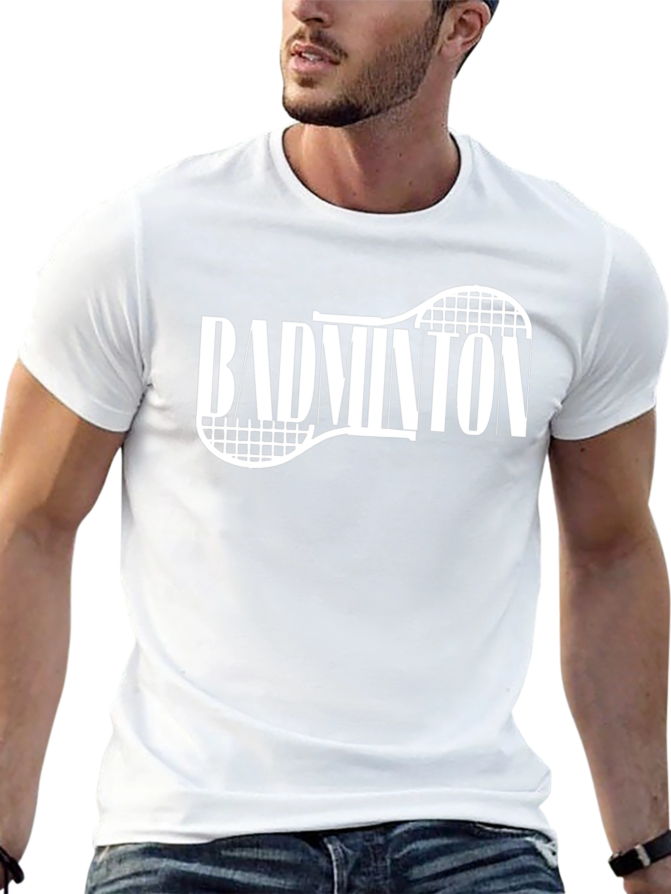 Badminton Racket Graphic Tee - Black Cotton