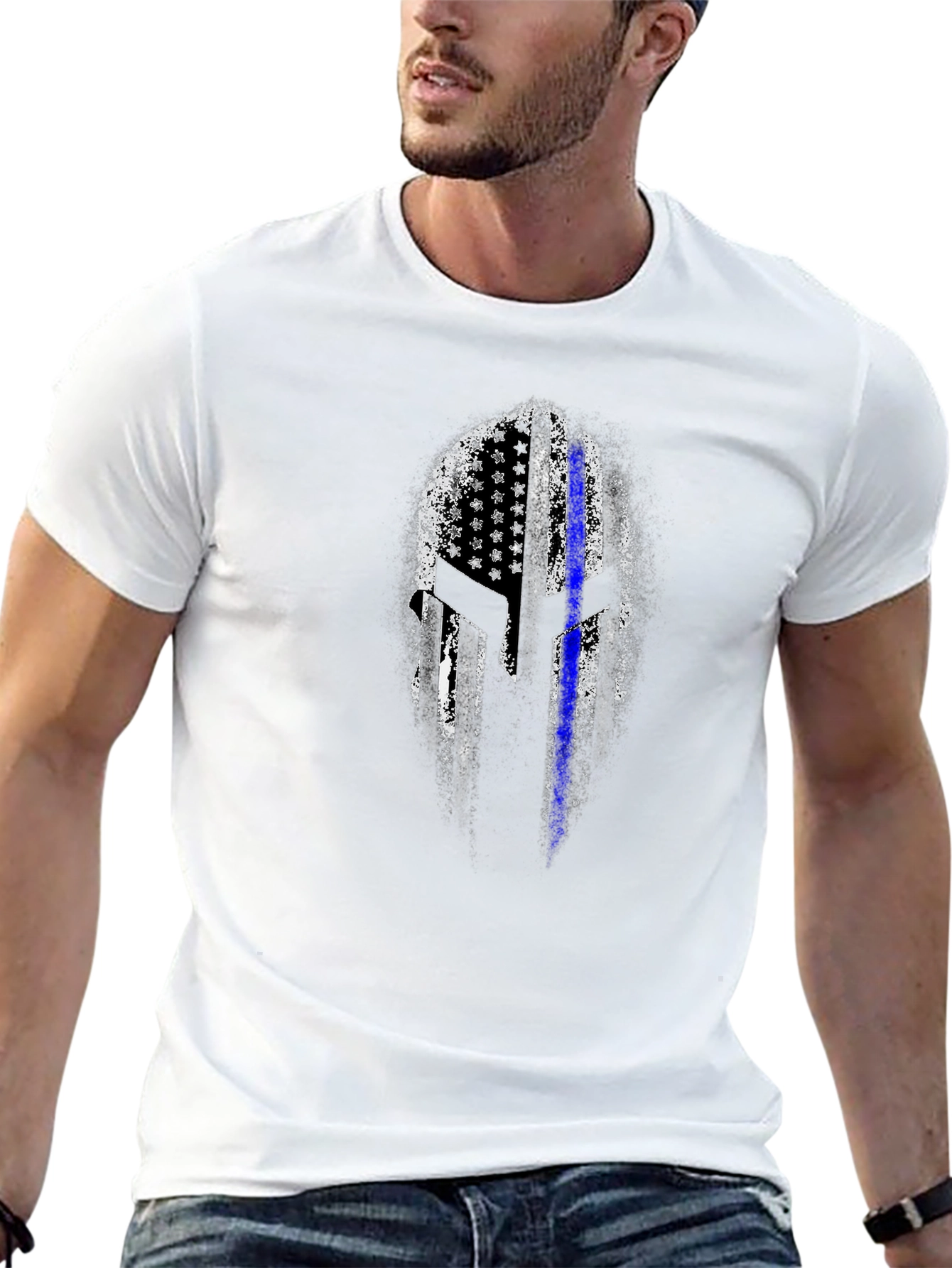 Thin Blue Line Spartan Helmet T-Shirt