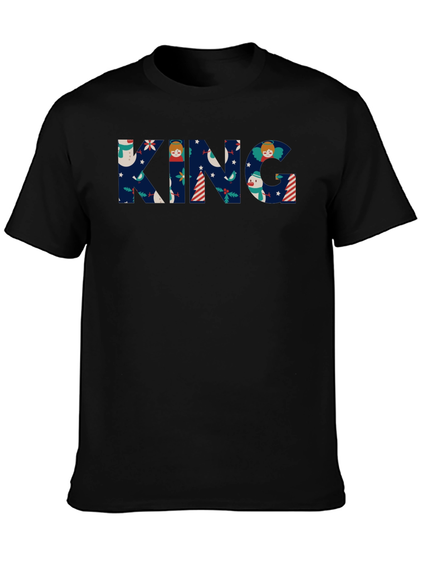 King Christmas Pattern Black T-Shirt