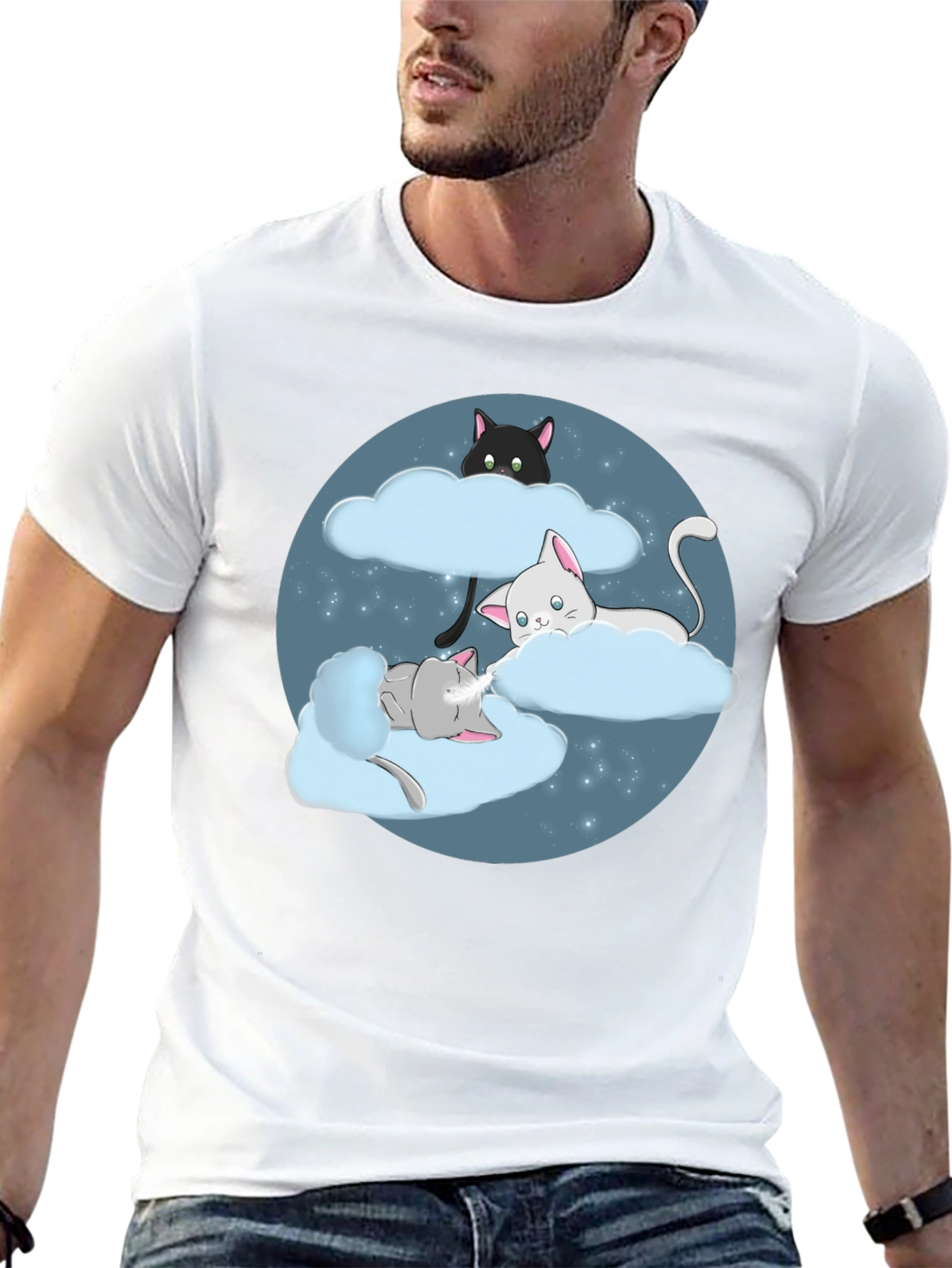 Dreamy Cats in Clouds Graphic Tee