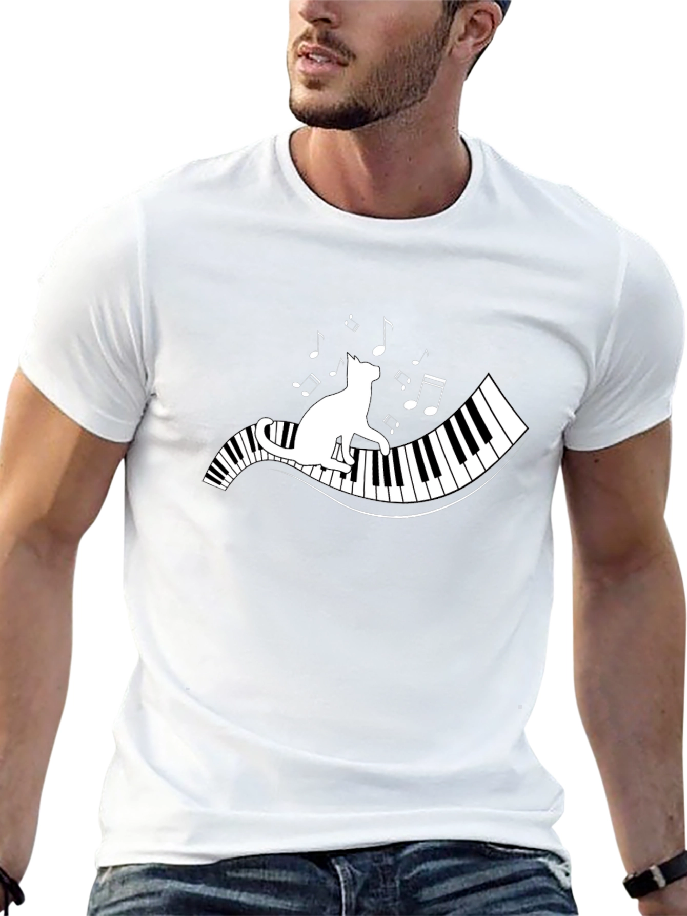 Cat Playing Piano T-Shirt - Musical Whimsy