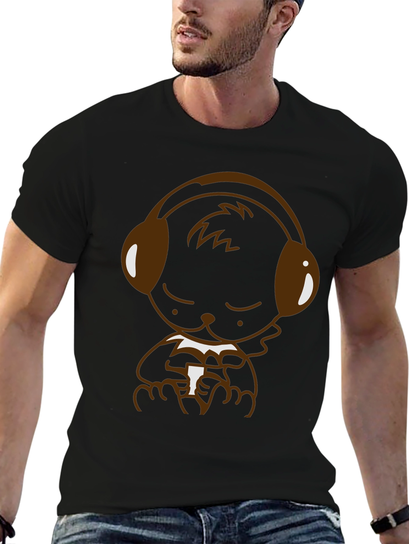 Bear with Headphones Graphic T-Shirt - Black