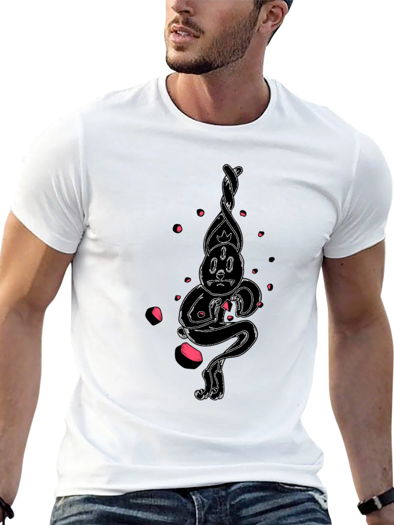 Unique Cartoon Art Black Cotton T-Shirt