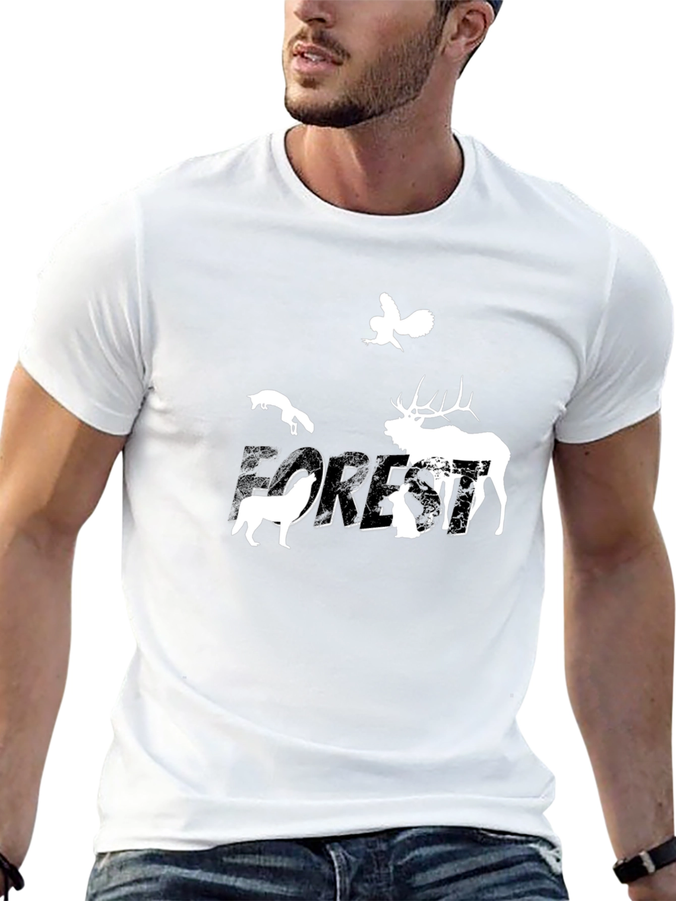Nature Forest Animals Graphic Print Crew Neck Tee
