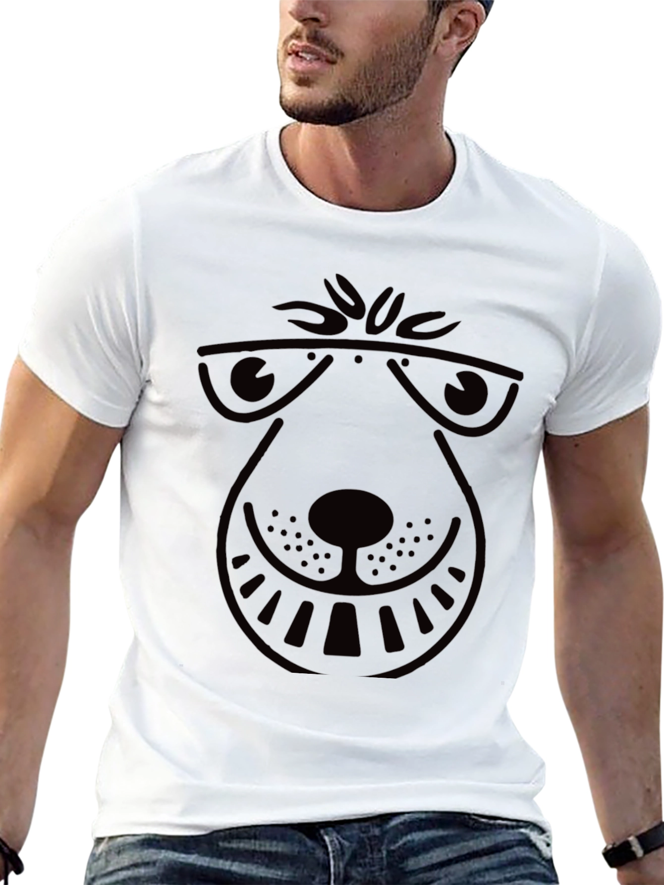 Cool Cartoon Dog Graphic Tee - Black Cotton T-Shirt