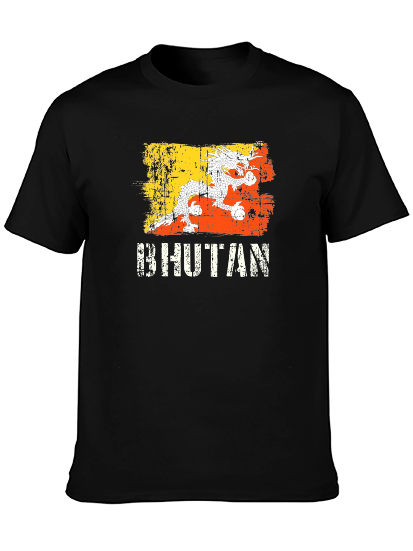 Bhutan Flag Dragon Graphic T-Shirt - Black