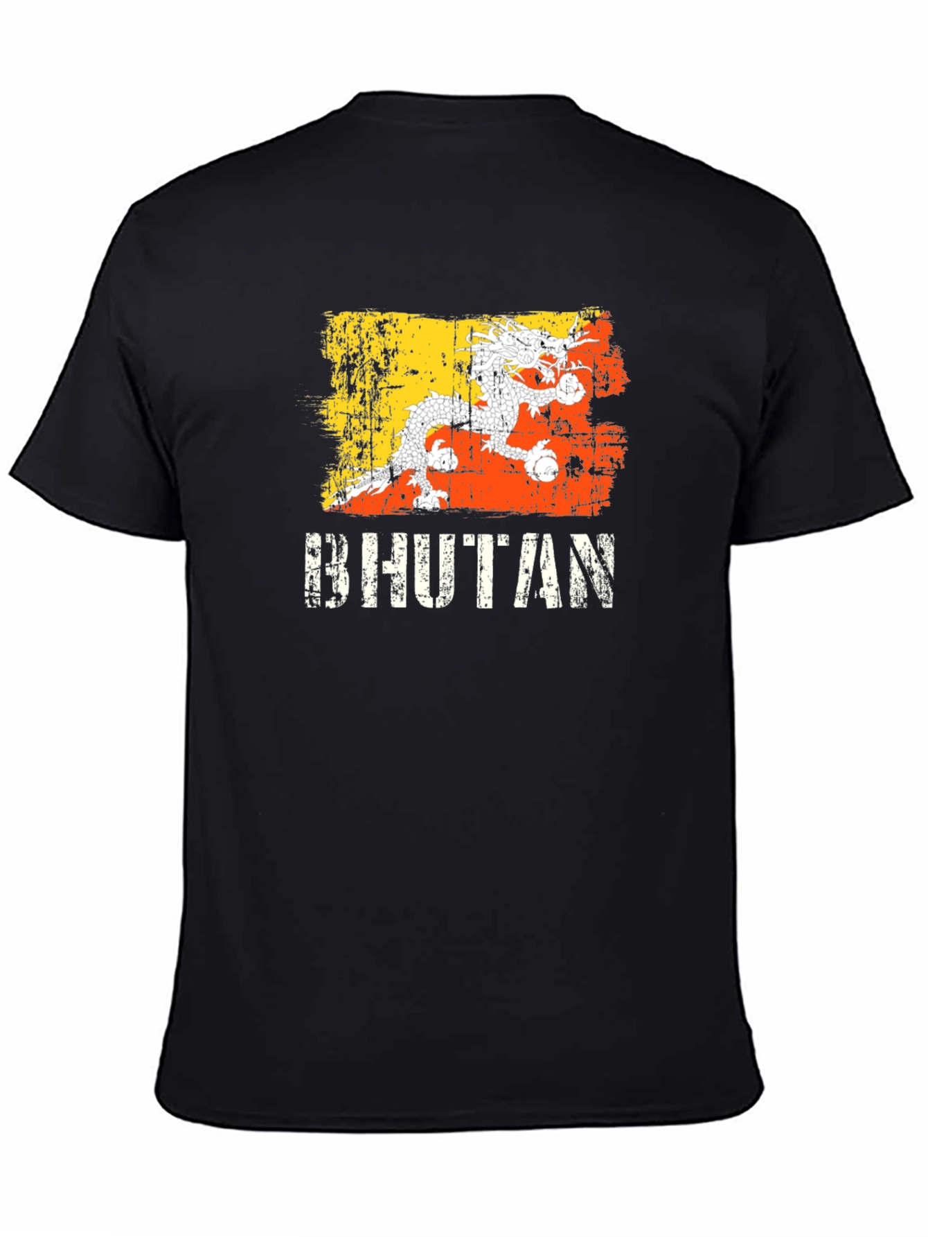 Bhutan Flag Dragon Graphic T-Shirt - Black