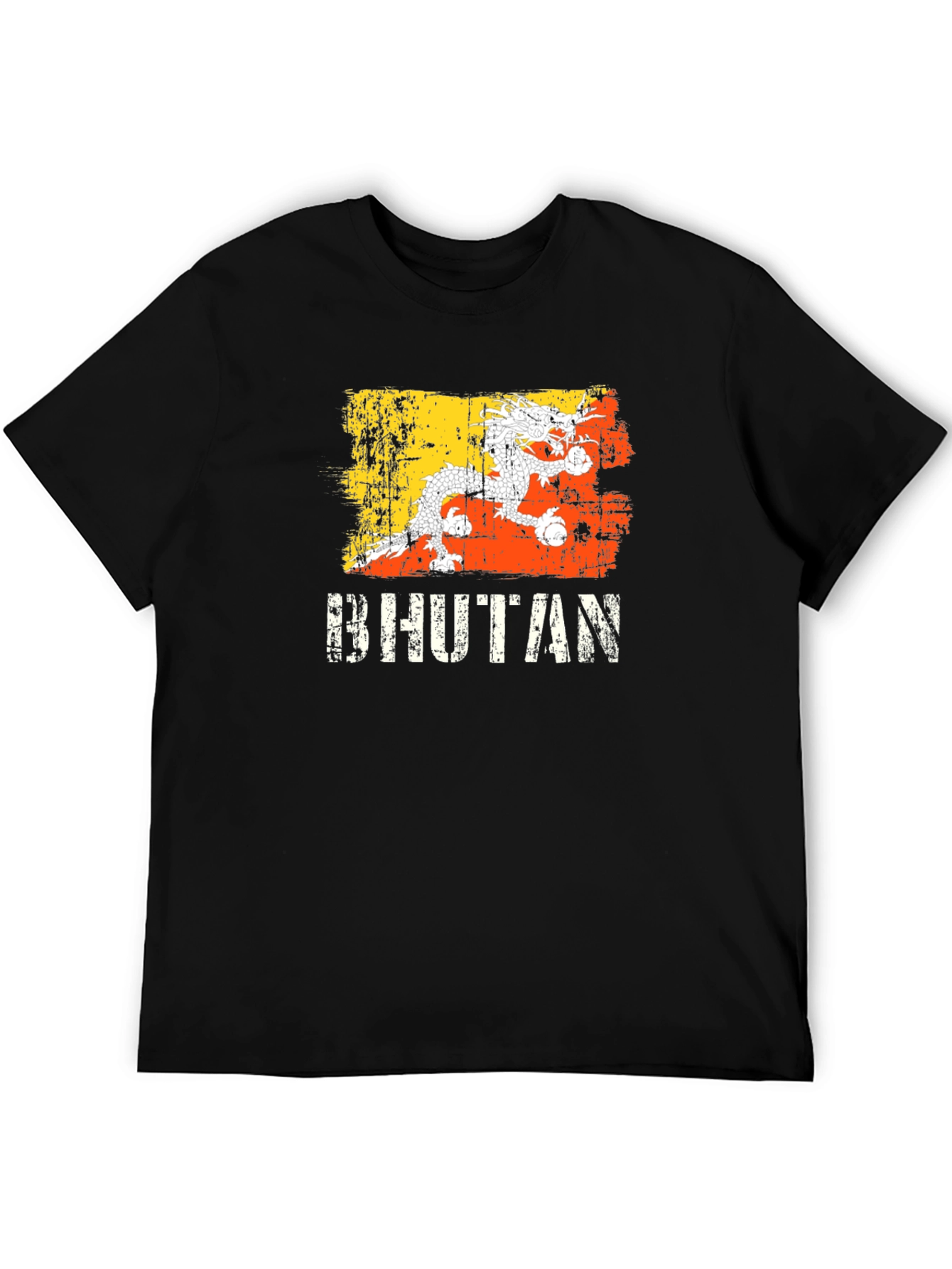 Bhutan Flag Dragon Graphic T-Shirt - Black
