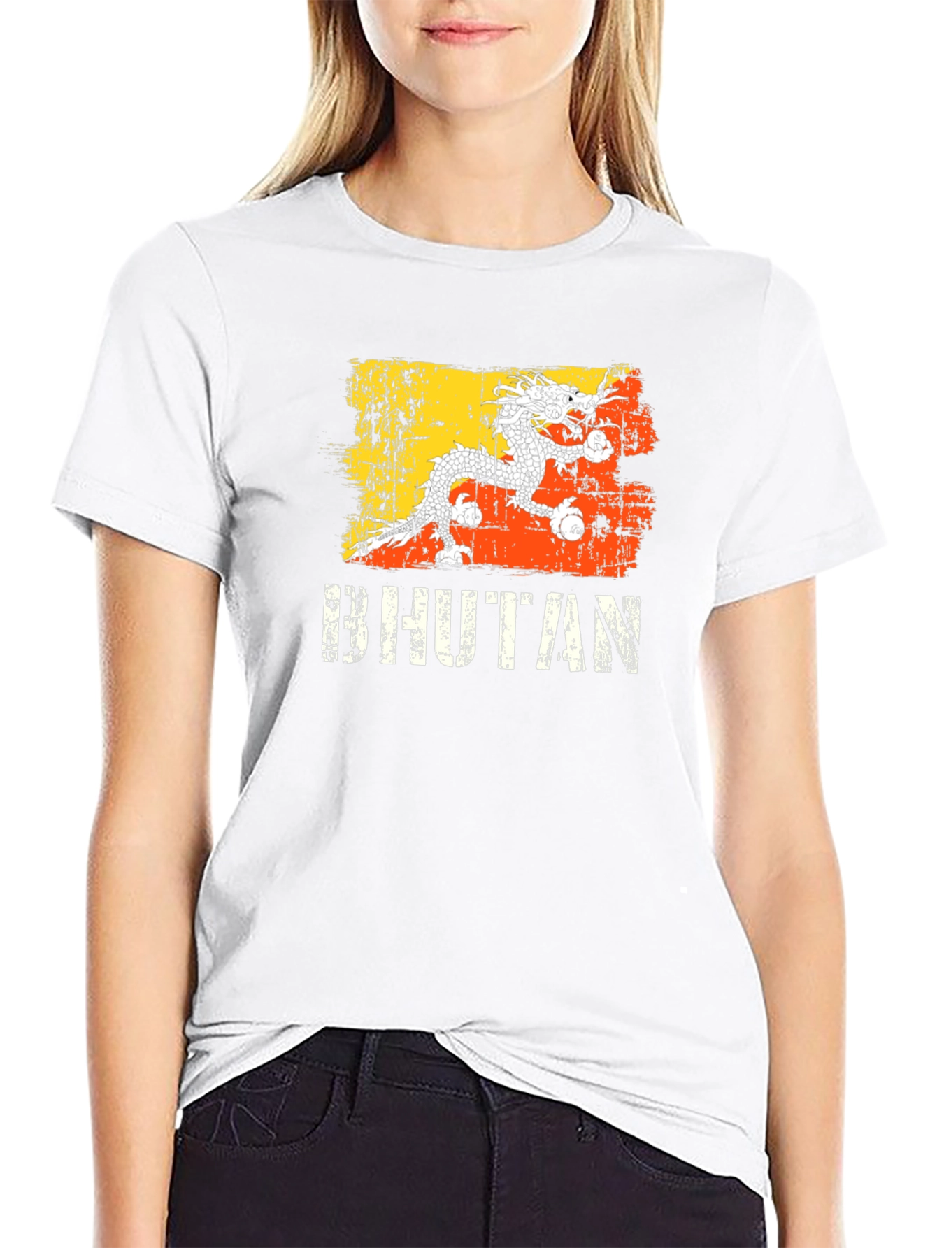 Bhutan Flag Dragon Graphic T-Shirt - Black