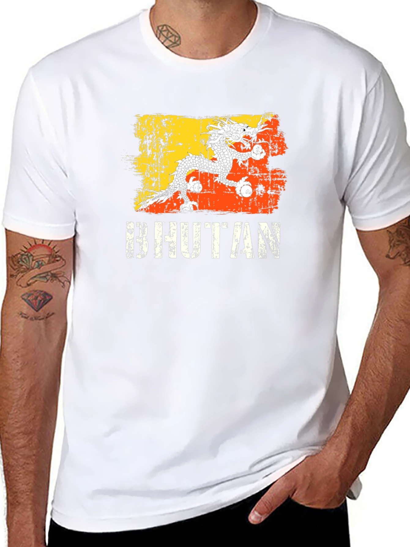 Bhutan Flag Dragon Graphic T-Shirt - Black