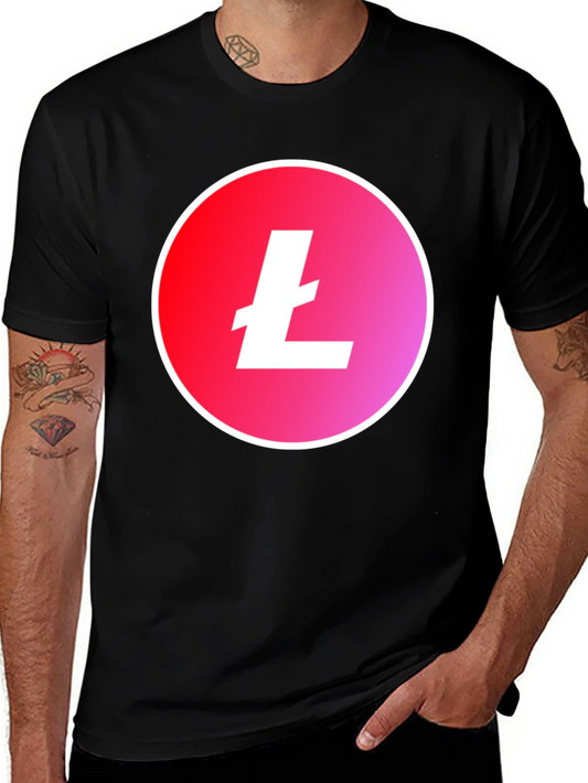 Litecoin Crypto Black T-Shirt - Red & Pink Gradient Circle