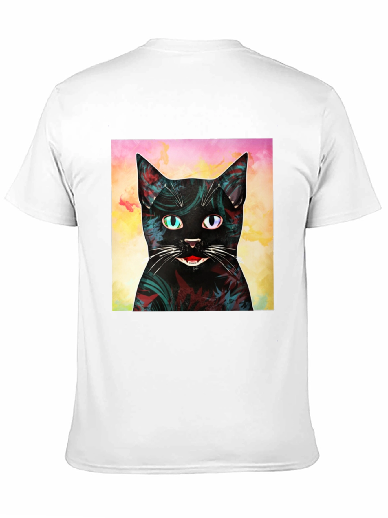 Abstract Cat Graphic Print Black T-Shirt
