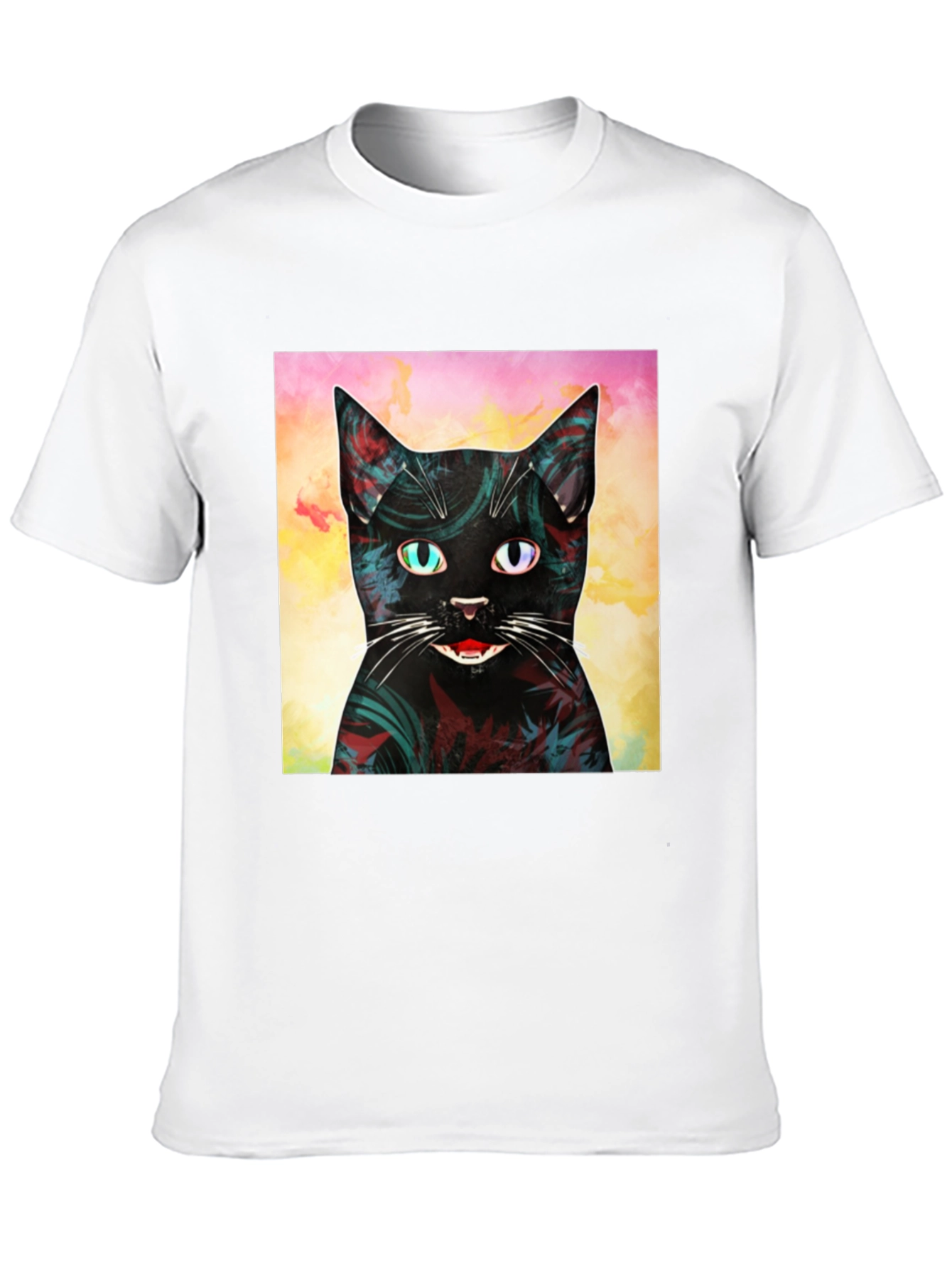 Abstract Cat Graphic Print Black T-Shirt