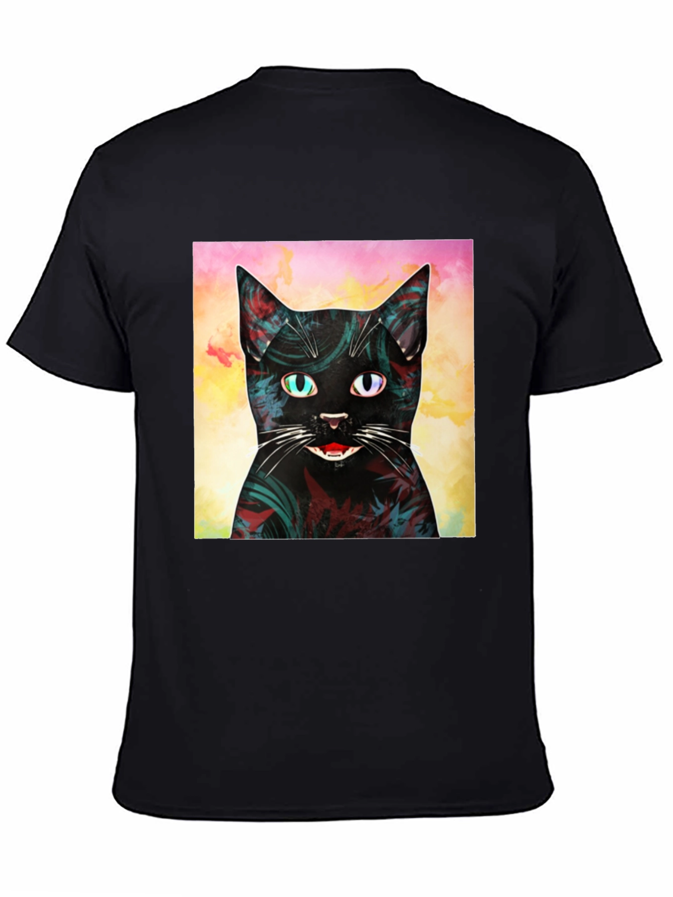 Abstract Cat Graphic Print Black T-Shirt