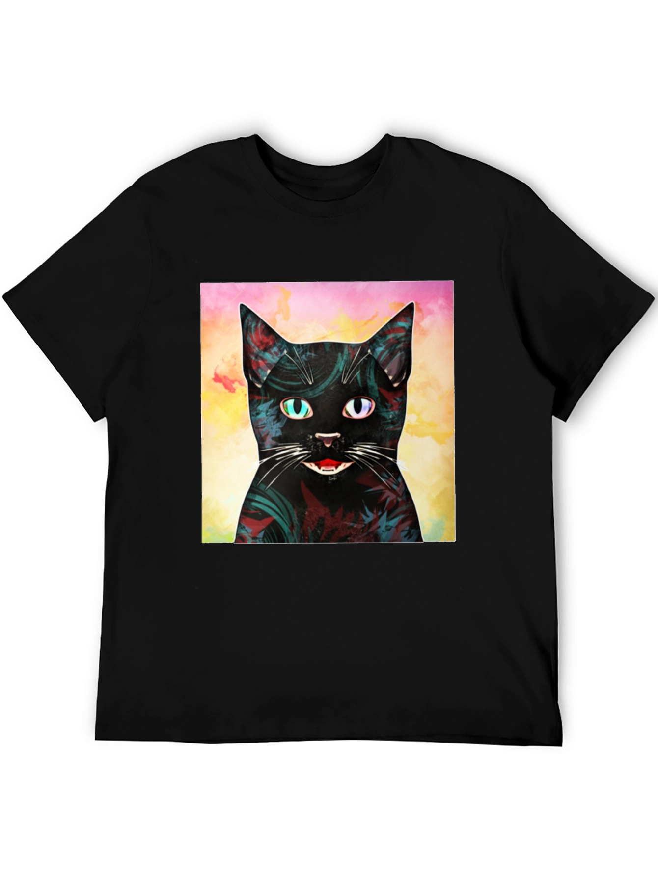 Abstract Cat Graphic Print Black T-Shirt