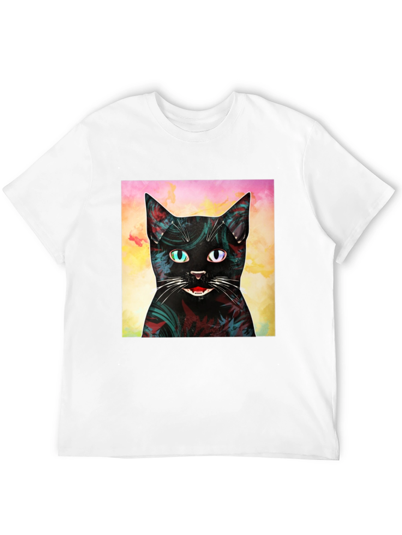 Abstract Cat Graphic Print Black T-Shirt