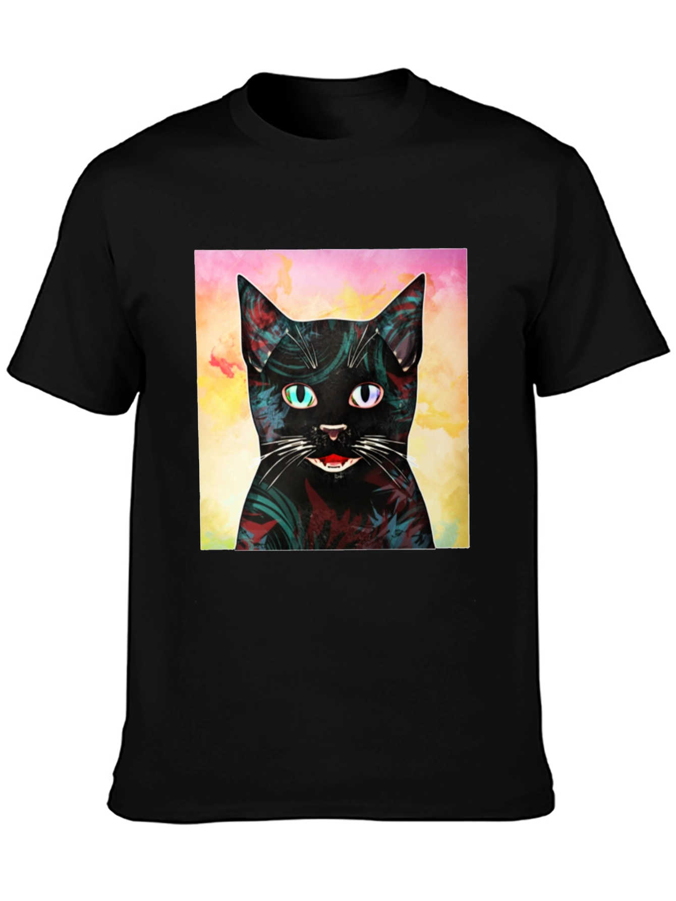 Abstract Cat Graphic Print Black T-Shirt