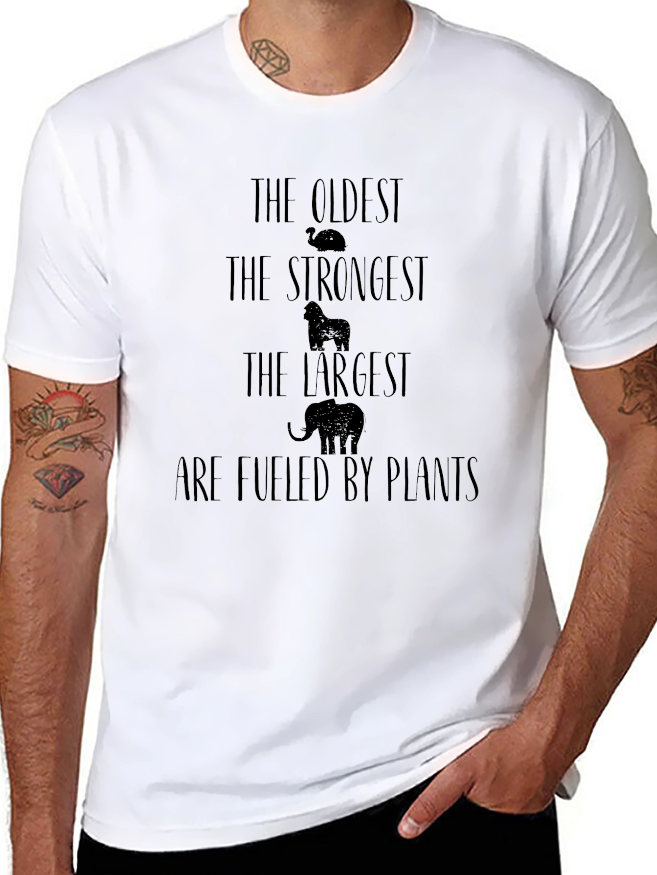 Vegan Strength T-Shirt - Oldest Strongest Largest Plants Fuel
