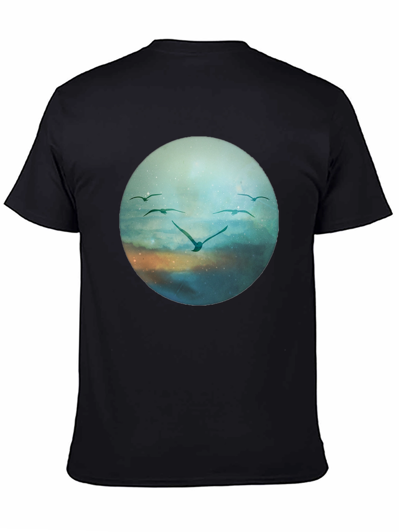 Bird Flight Graphic Tee - Black Cotton T-Shirt