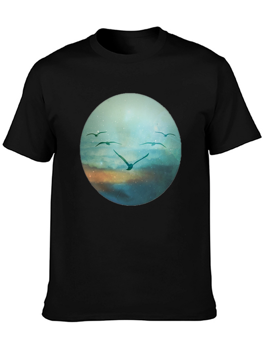 Bird Flight Graphic Tee - Black Cotton T-Shirt