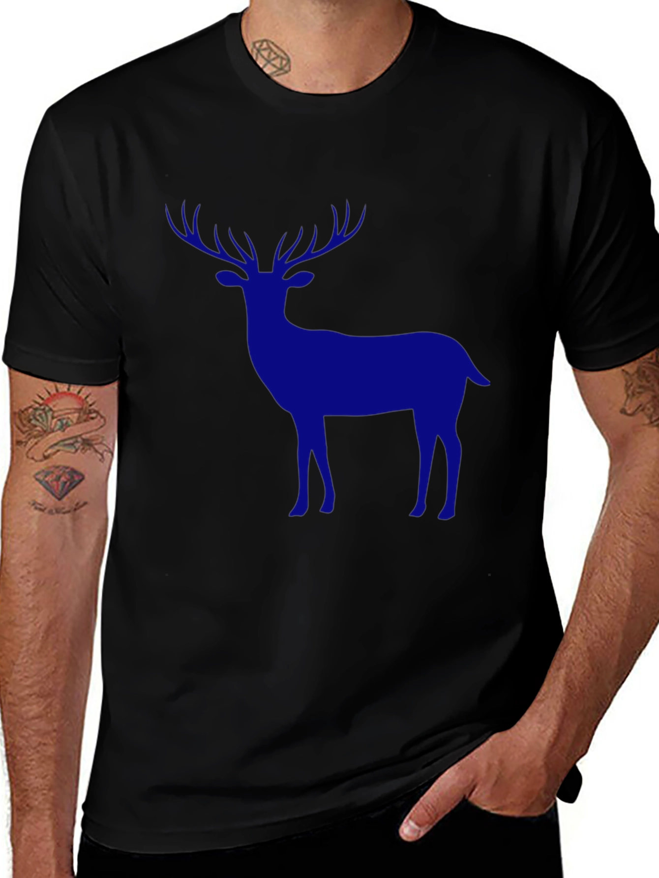 Mens Black Deer Graphic Tee - Classic Fit