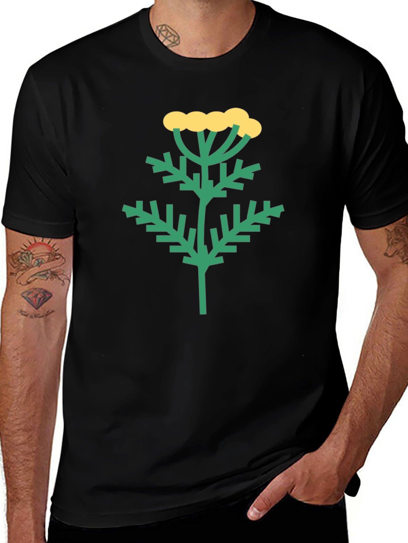 Botanical Print Black T-Shirt