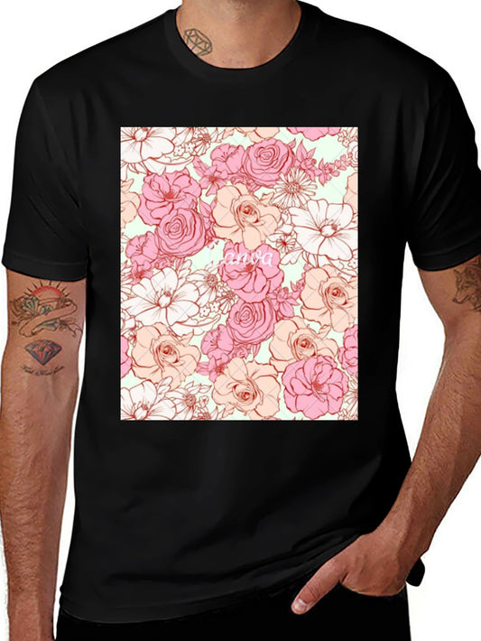 Floral Print T-Shirt - Black Casual Tee