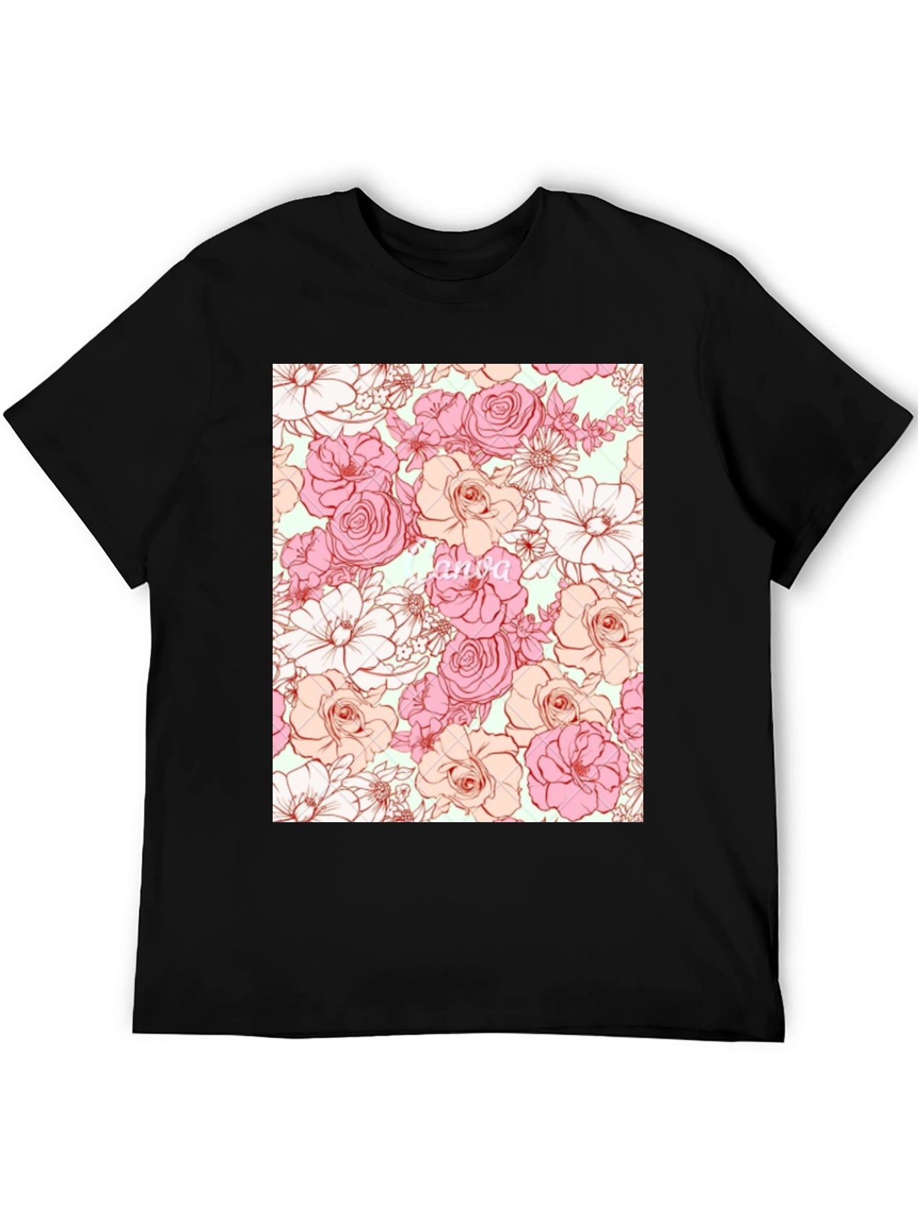 Floral Print T-Shirt - Black Casual Tee