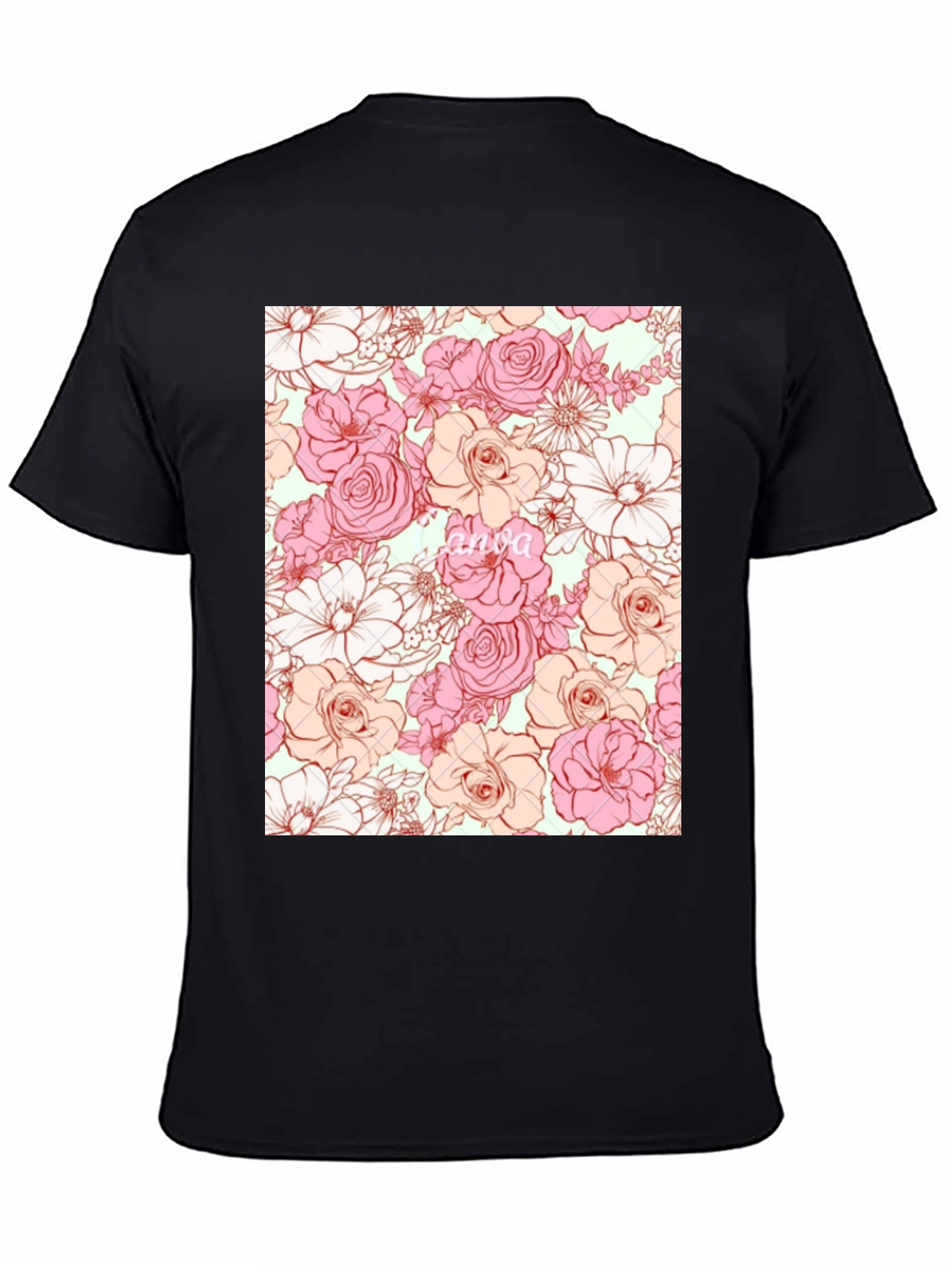 Floral Print T-Shirt - Black Casual Tee