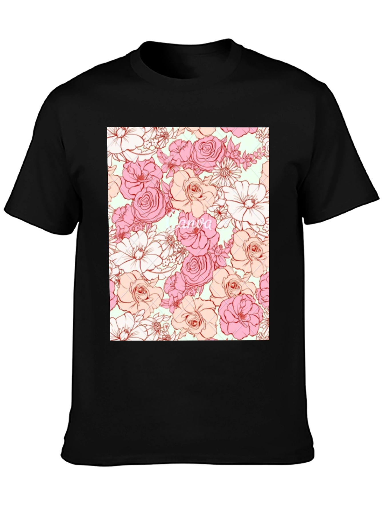 Floral Print T-Shirt - Black Casual Tee