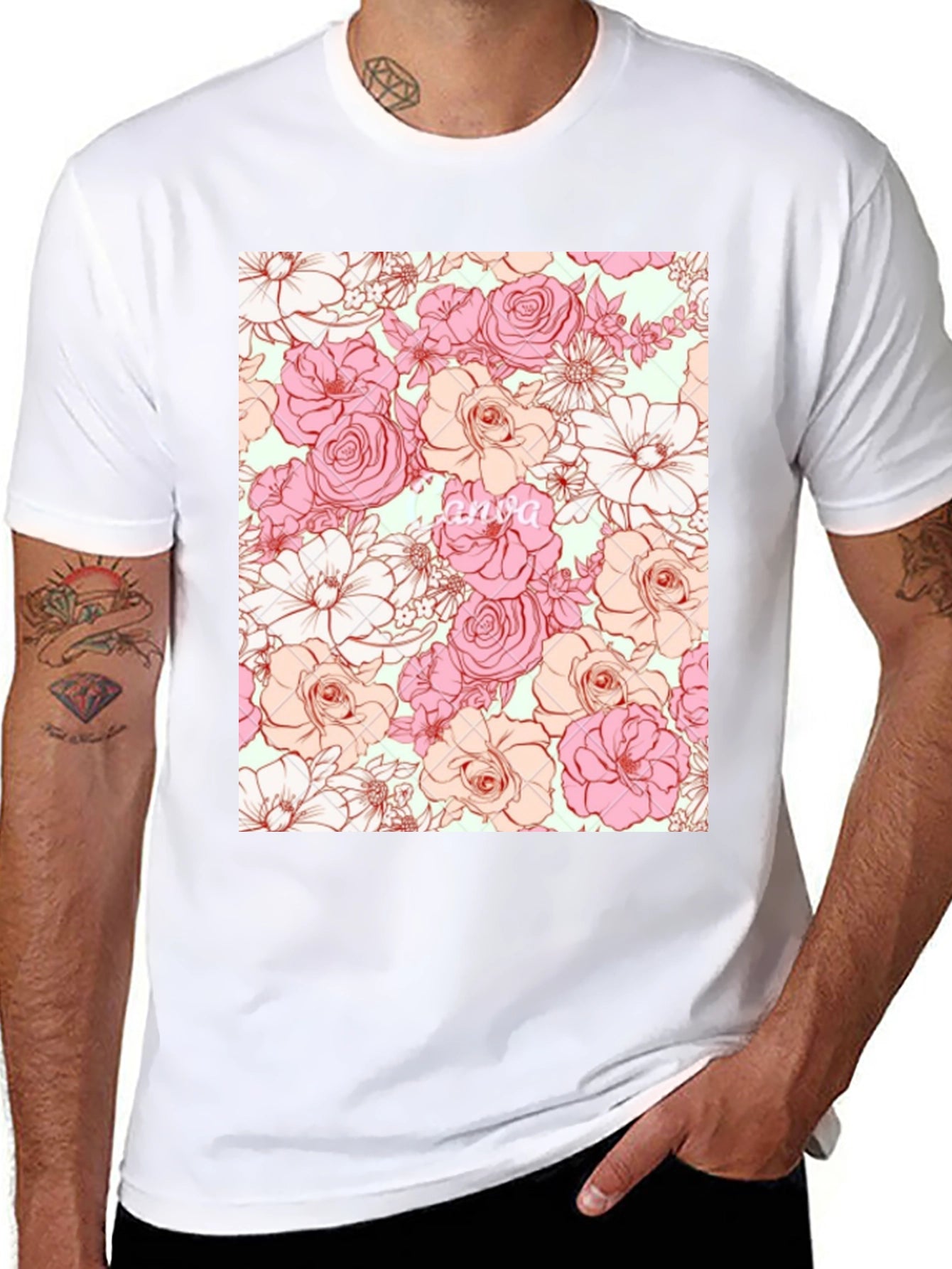 Floral Print T-Shirt - Black Casual Tee