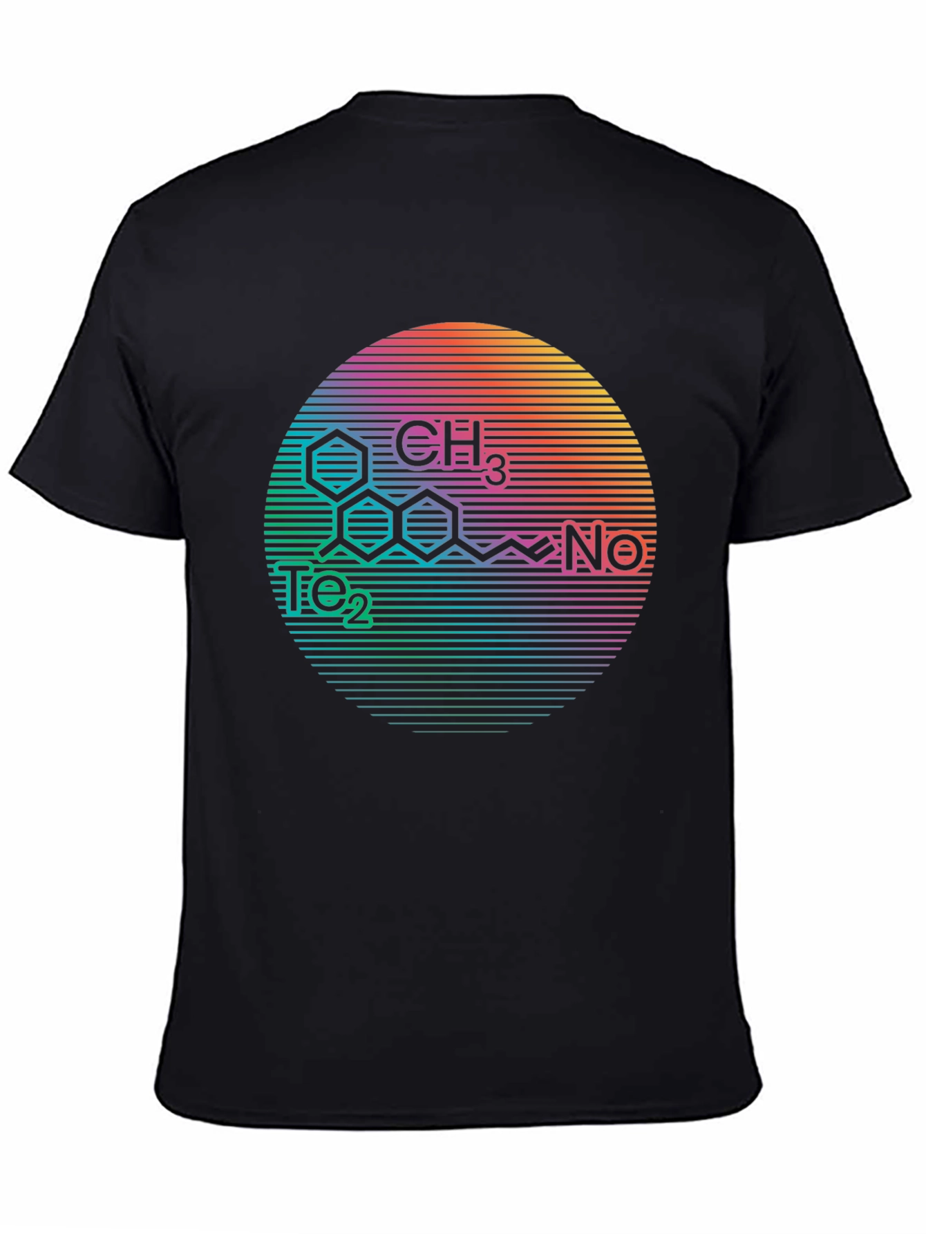 Molecular Structure Rainbow Circle Black T-Shirt