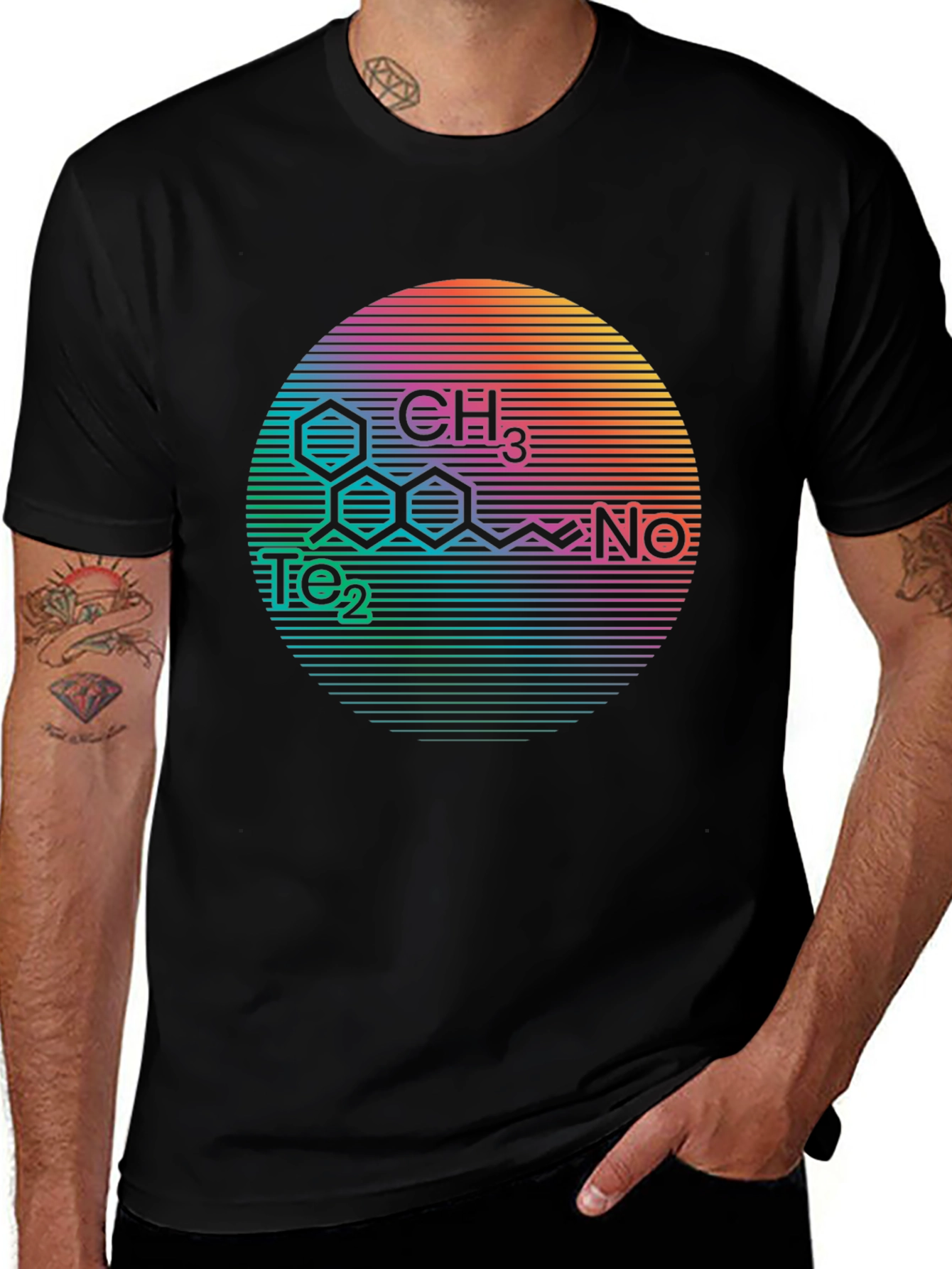 Molecular Structure Rainbow Circle Black T-Shirt