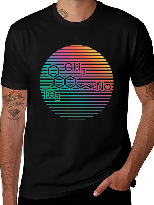 Molecular Structure Rainbow Circle Black T-Shirt