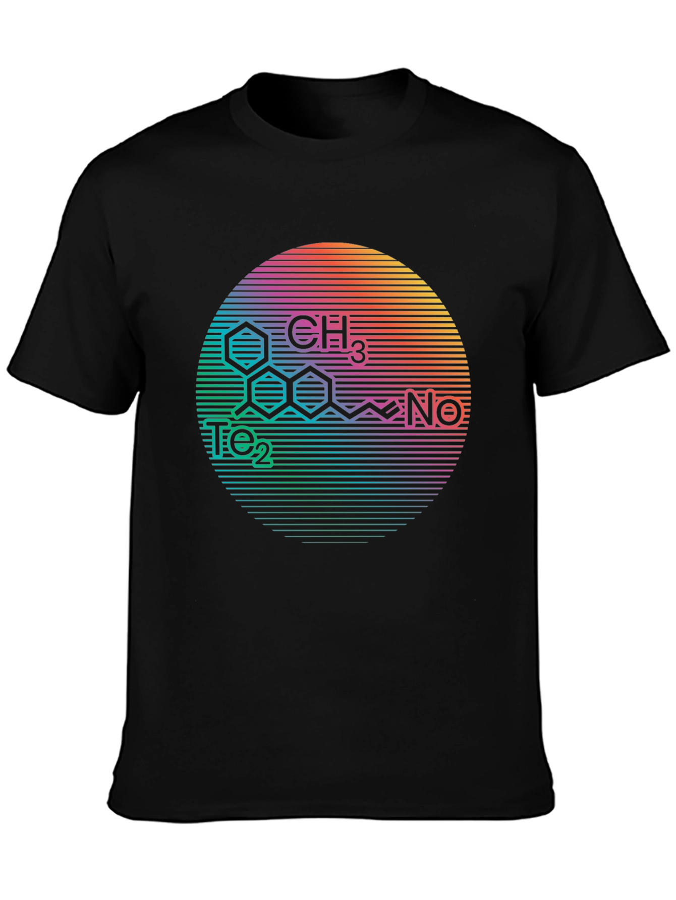 Molecular Structure Rainbow Circle Black T-Shirt