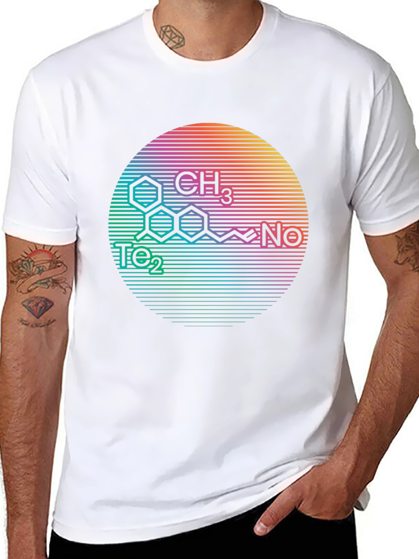 Molecular Structure Rainbow Circle Black T-Shirt
