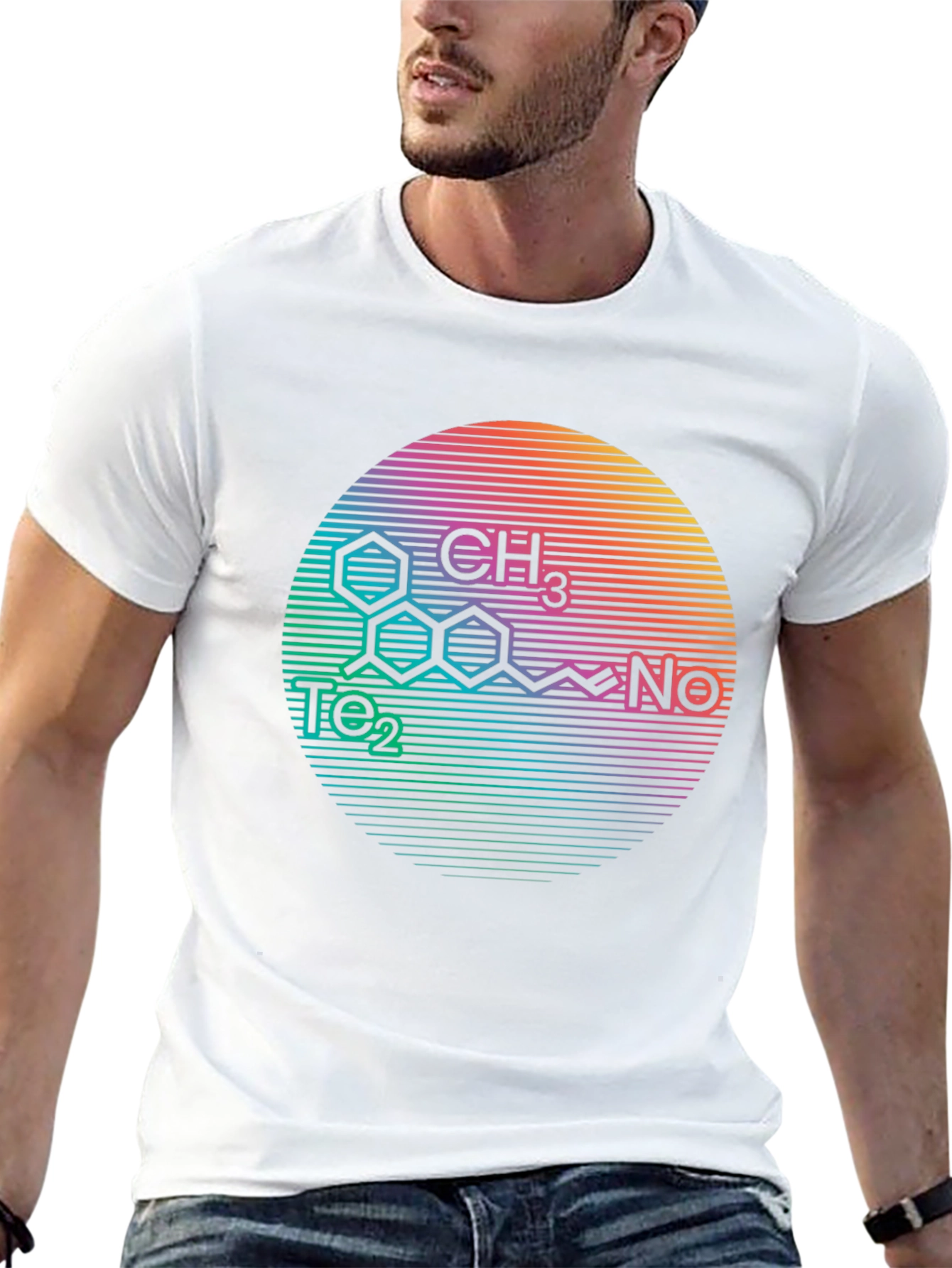 Molecular Structure Rainbow Circle Black T-Shirt