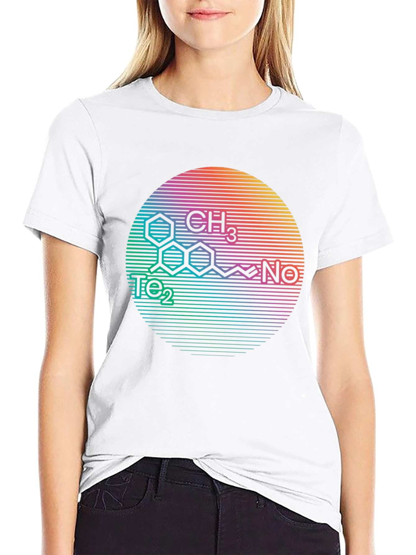 Molecular Structure Rainbow Circle Black T-Shirt