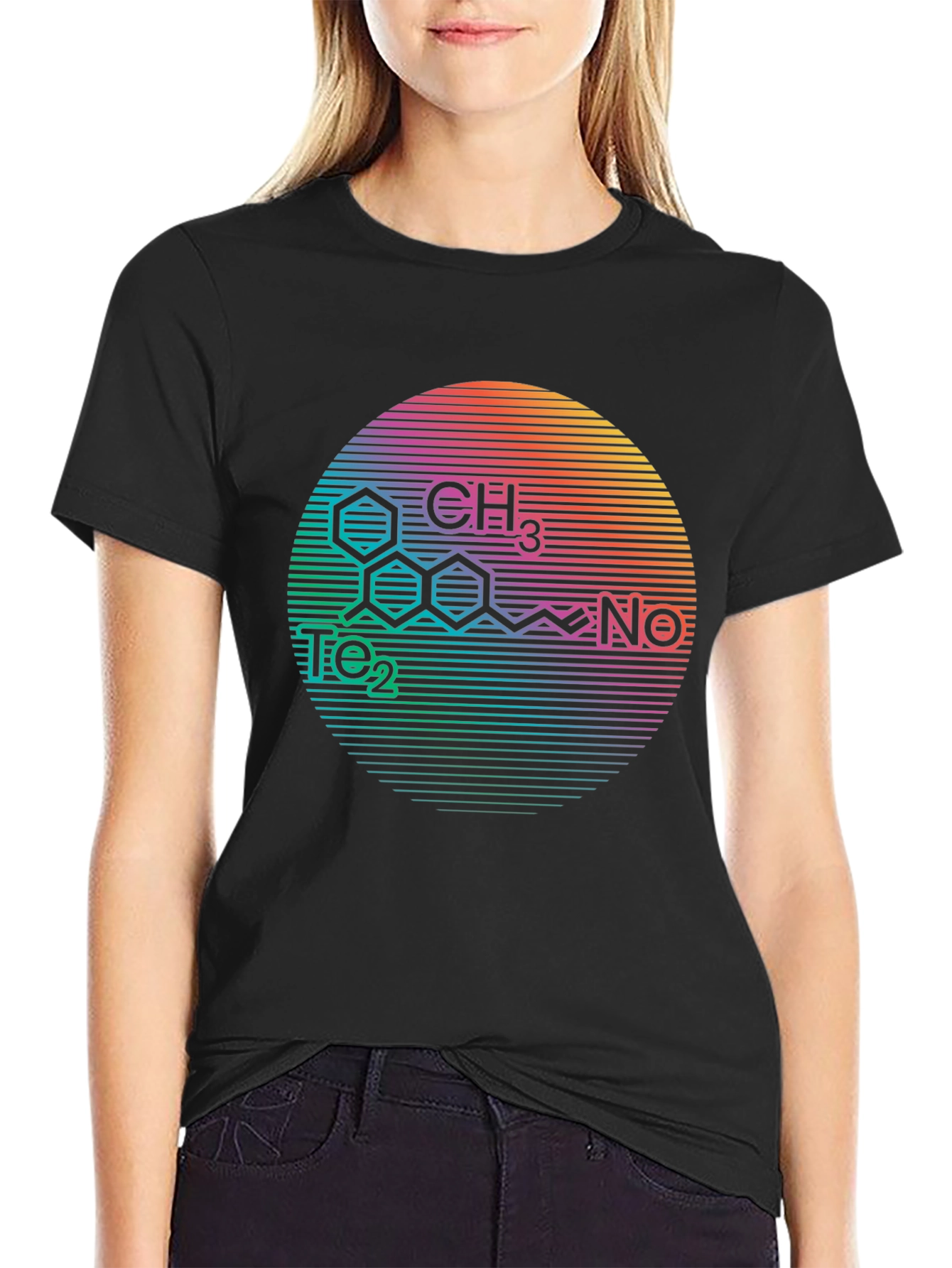 Molecular Structure Rainbow Circle Black T-Shirt