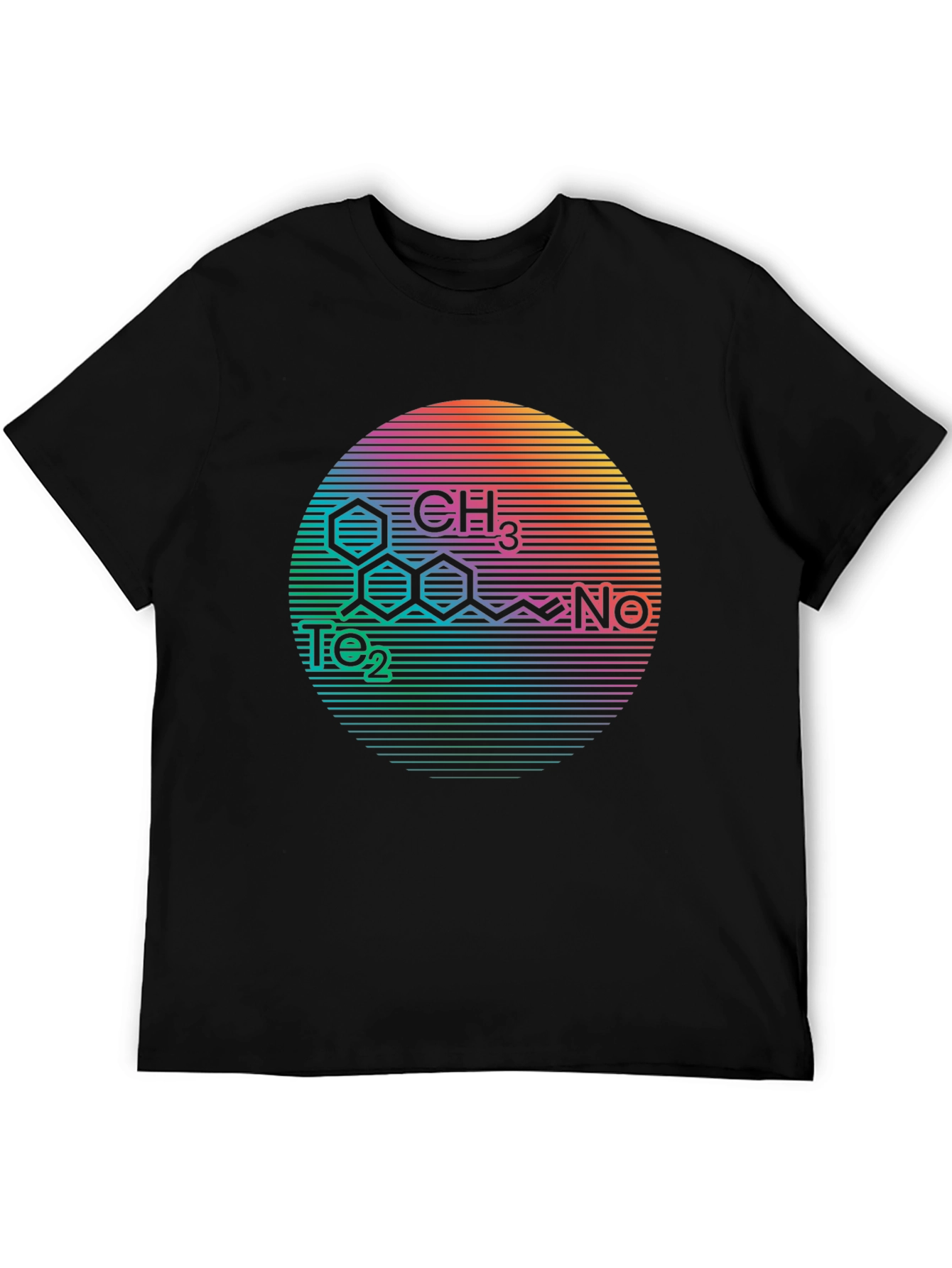 Molecular Structure Rainbow Circle Black T-Shirt