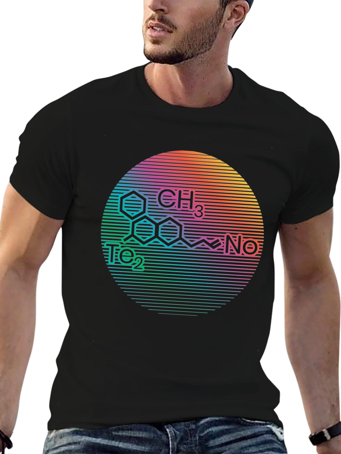 Molecular Structure Rainbow Circle Black T-Shirt