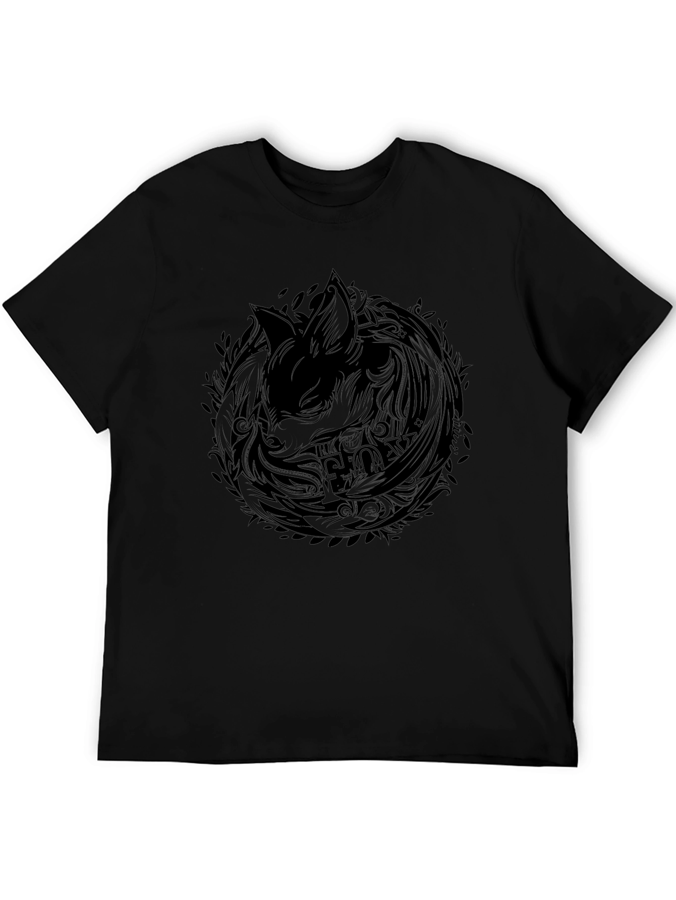 Black T-Shirt with Abstract Fox Design