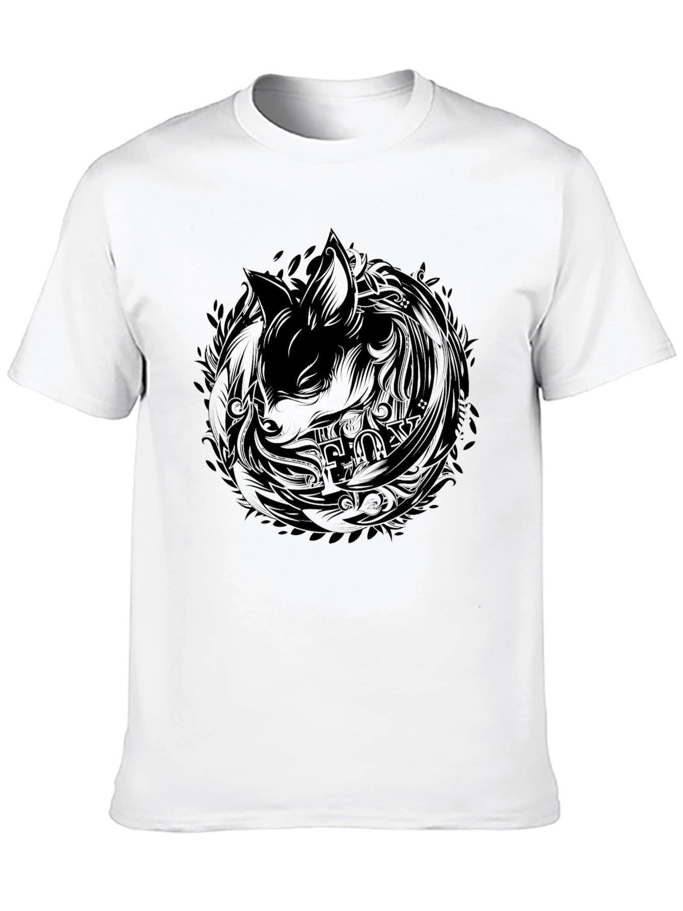 Black T-Shirt with Abstract Fox Design
