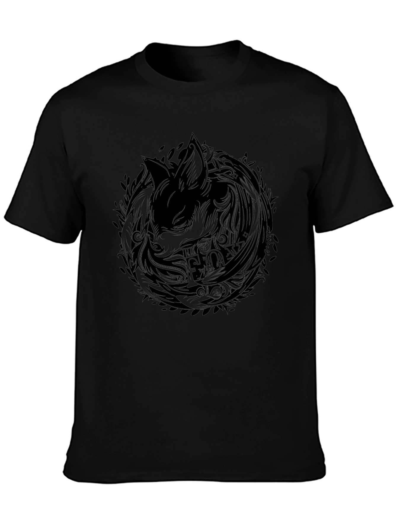 Black T-Shirt with Abstract Fox Design