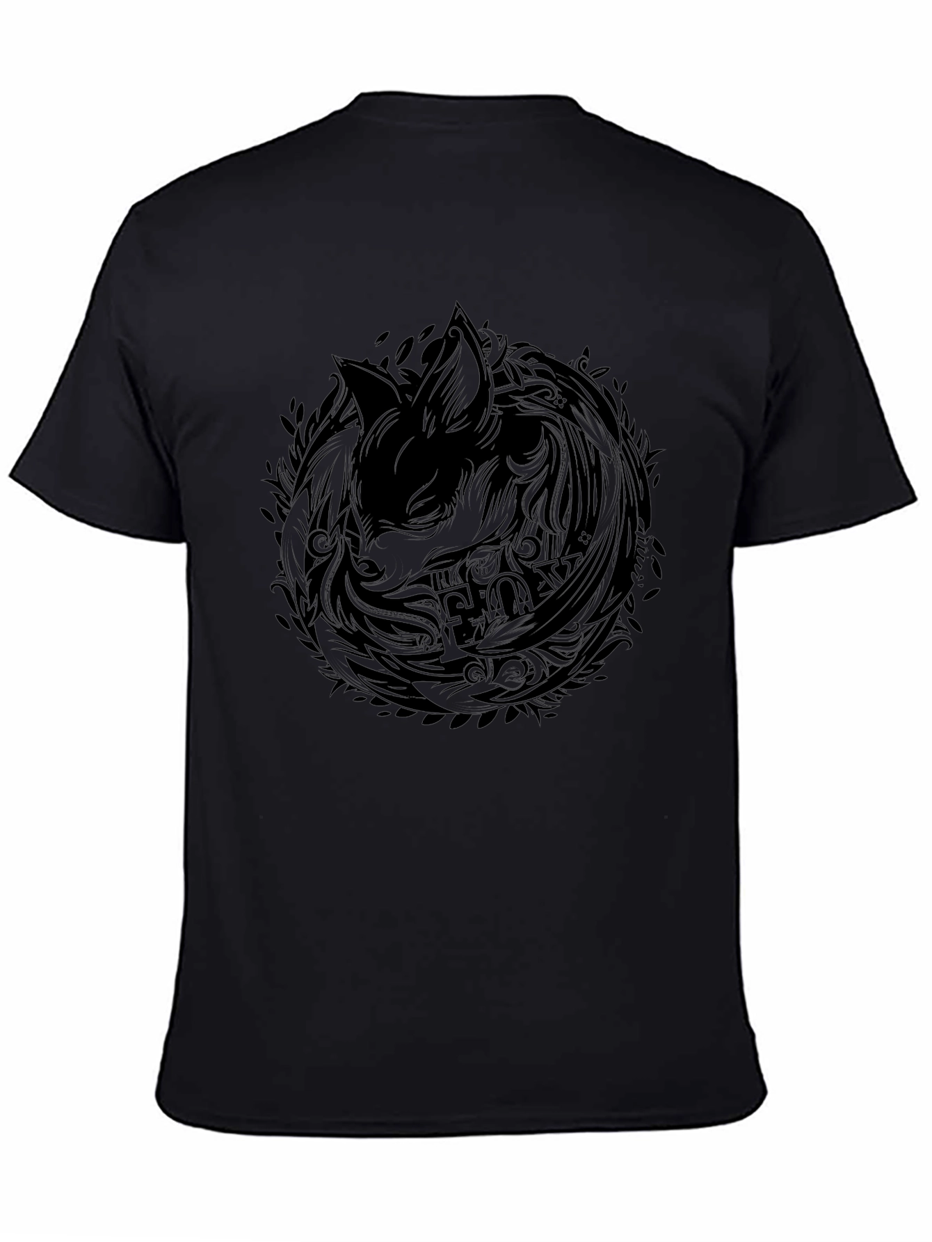 Black T-Shirt with Abstract Fox Design